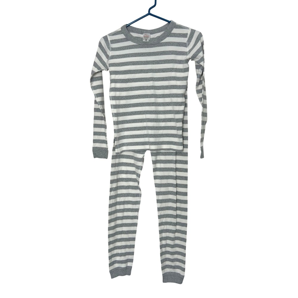 Hanna Andersson Pajama Set Kids 12 Gray White Striped Organic Cotton Long John